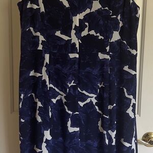 Talbots Blue and White Crew Neck Sleeveless Midi Dress